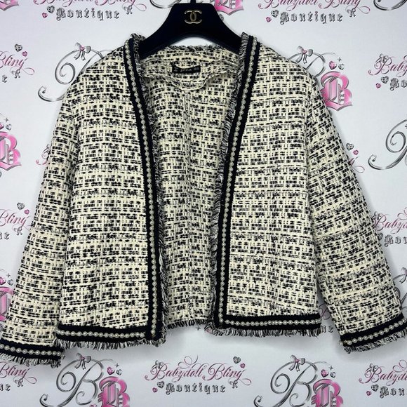 SHEIN Jackets & Blazers - SHEIN blazer with faux pearl trim sparkly cream and black stunning tweed fabric